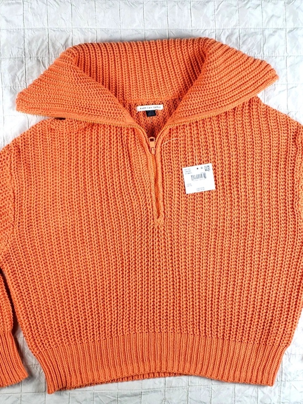 American Eagle Outfitters Women's Zip-Front Chunky Knit Sweater - Orange